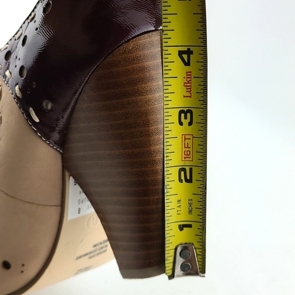Seychelles  Retro Asterisk Nude Patent Burgundy Peep Toe Mary Jane Heels Size 8 - Picture 15 of 15